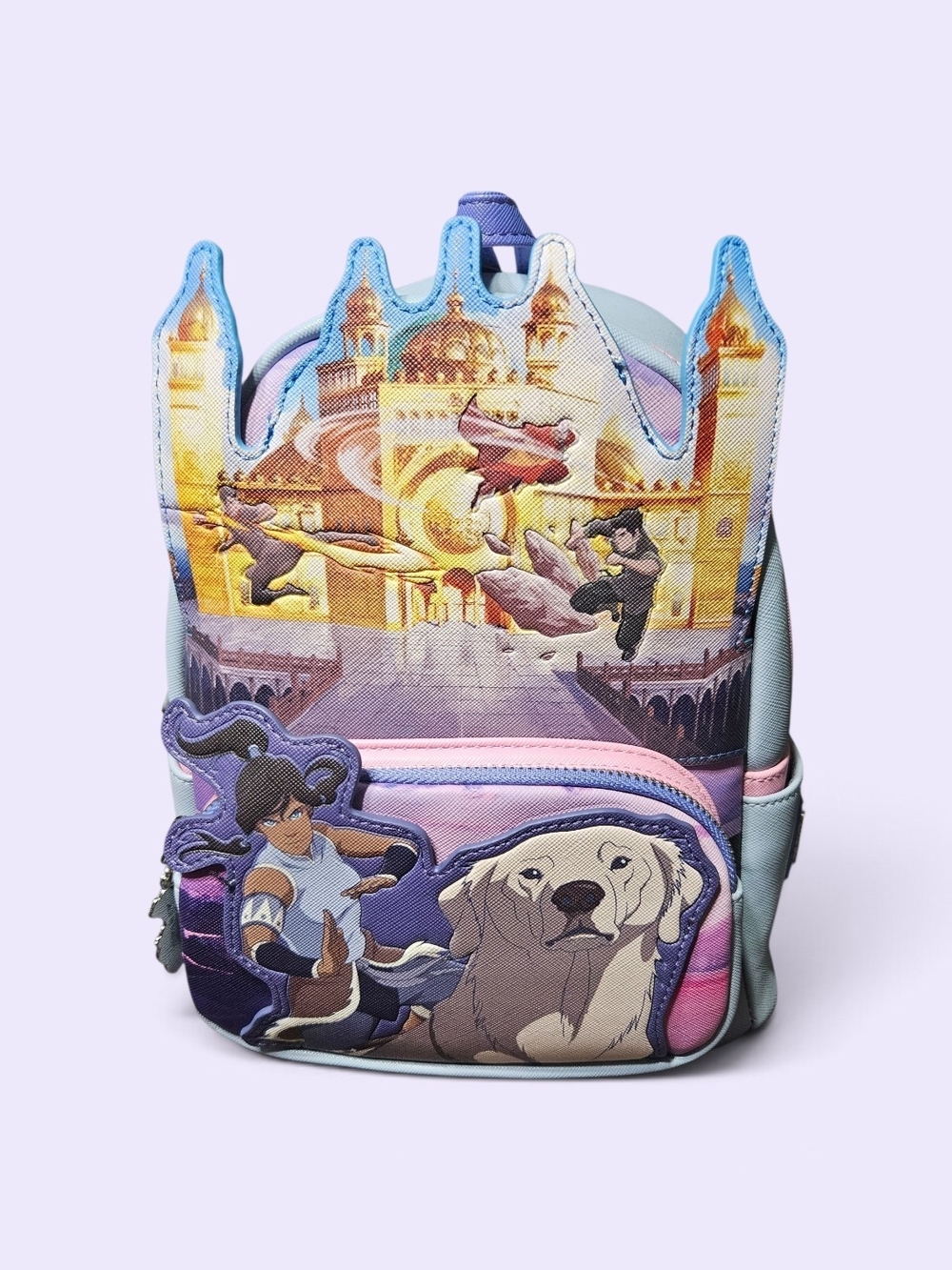 Loungefly Crown-Shaped Adventure Kids Backpack in Blue, Pink & Purple
